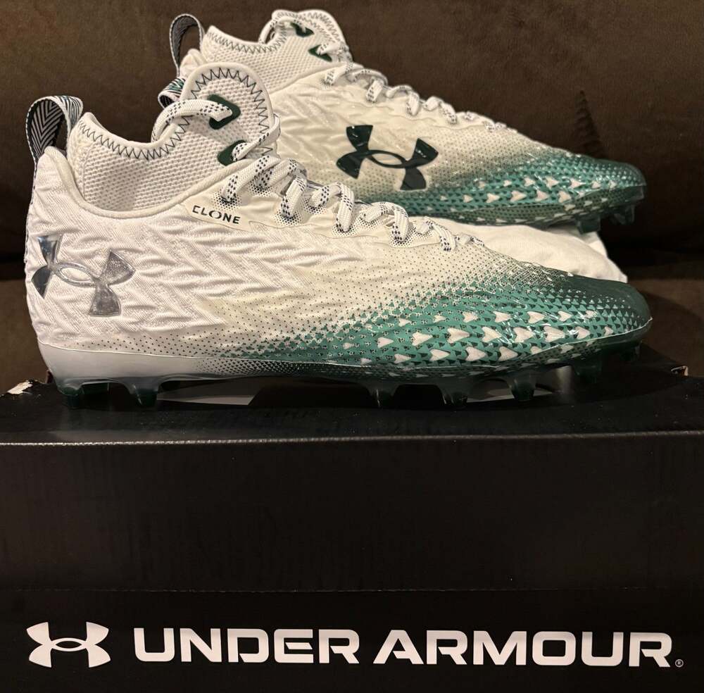 Under Armour Spotlight Clone 3.0 MC Football Cleats Mens Size 12 White/Green NIB